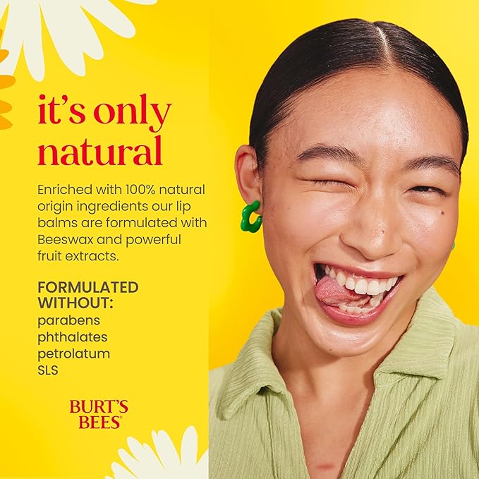 Burt's Bees Lip Balm Party Pack - Birthday Cake, Waffle Cone, Strawberry Shortcake, and Cookies & Cream, All Day Moisturizer, Tint-Free, Natural Origin Conditioning Lip Treatment, 4 Tubes, 0.15 oz.