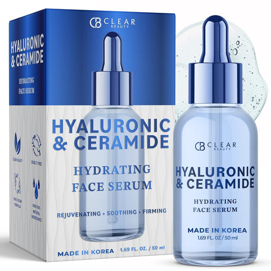 Hyaluronic & Ceramide Facial Serum - Dermatologist Tested, Anti-Aging, Korean Skin Care, Deep Hydration, Plumping & Smoothing - Vegan, Clean Beauty, Cruelty-Free, Non-GMO - 1.69 FL. Oz