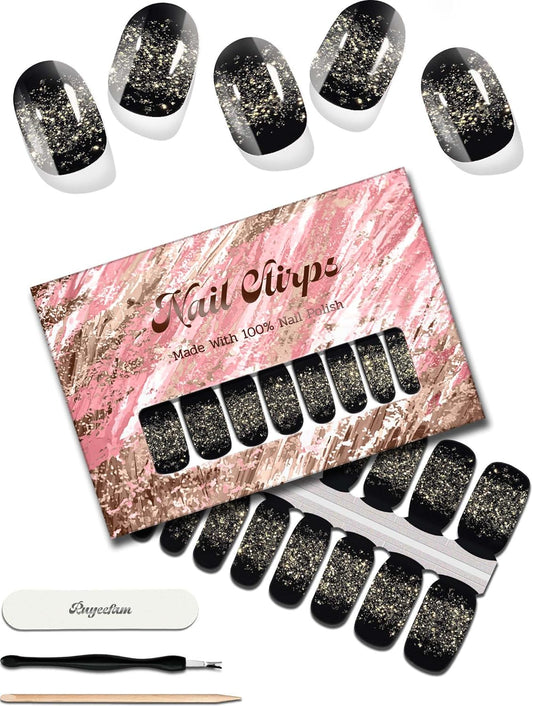 Glitter Nail Polish Strips, 32 Pcs Salon Quality Gel Nail Stickers, Long Lasting Wraps Easy to Use & Remove (Fireworks in The Dark)