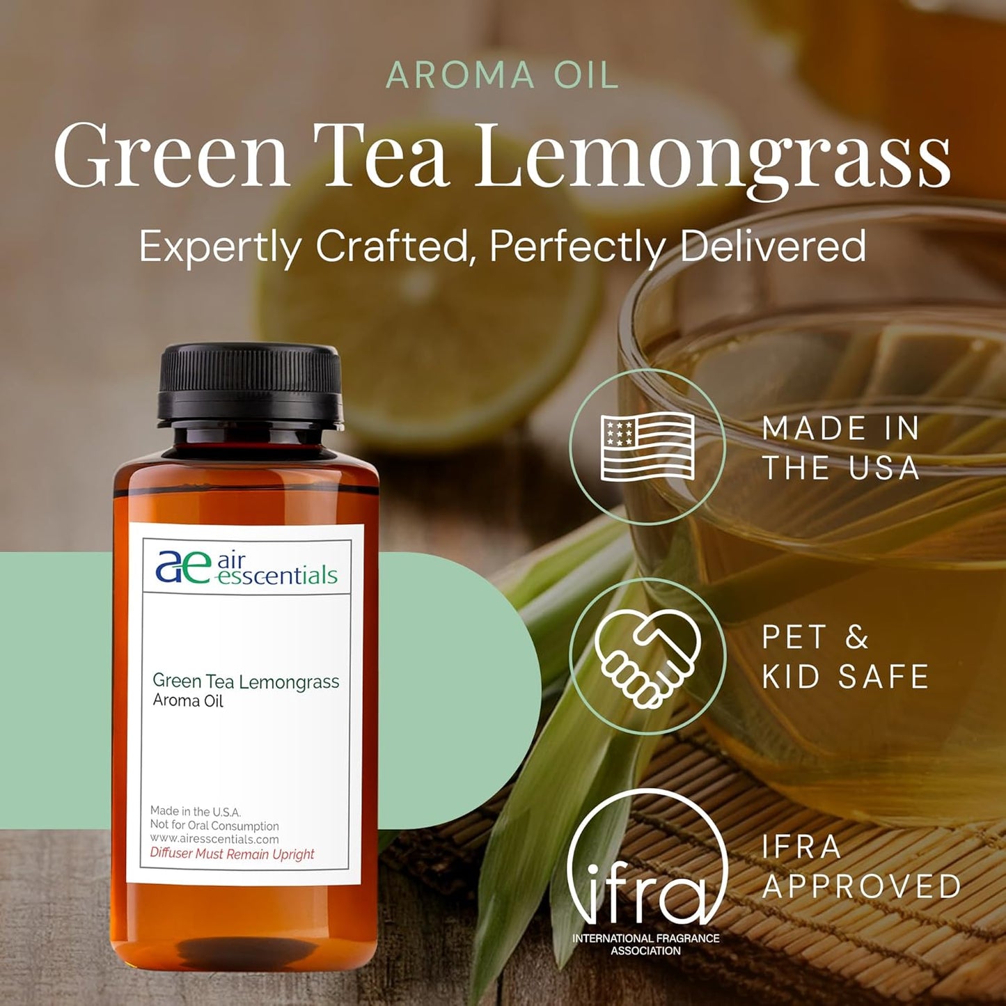 Green Tea & Lemongrass Aroma Oil, Essential Oils Blend for Diffusers and Scent Machines, Citrus, Floral & Green Notes, Aromatherapy, Cold Air Diffuser Compatible, 300 mL