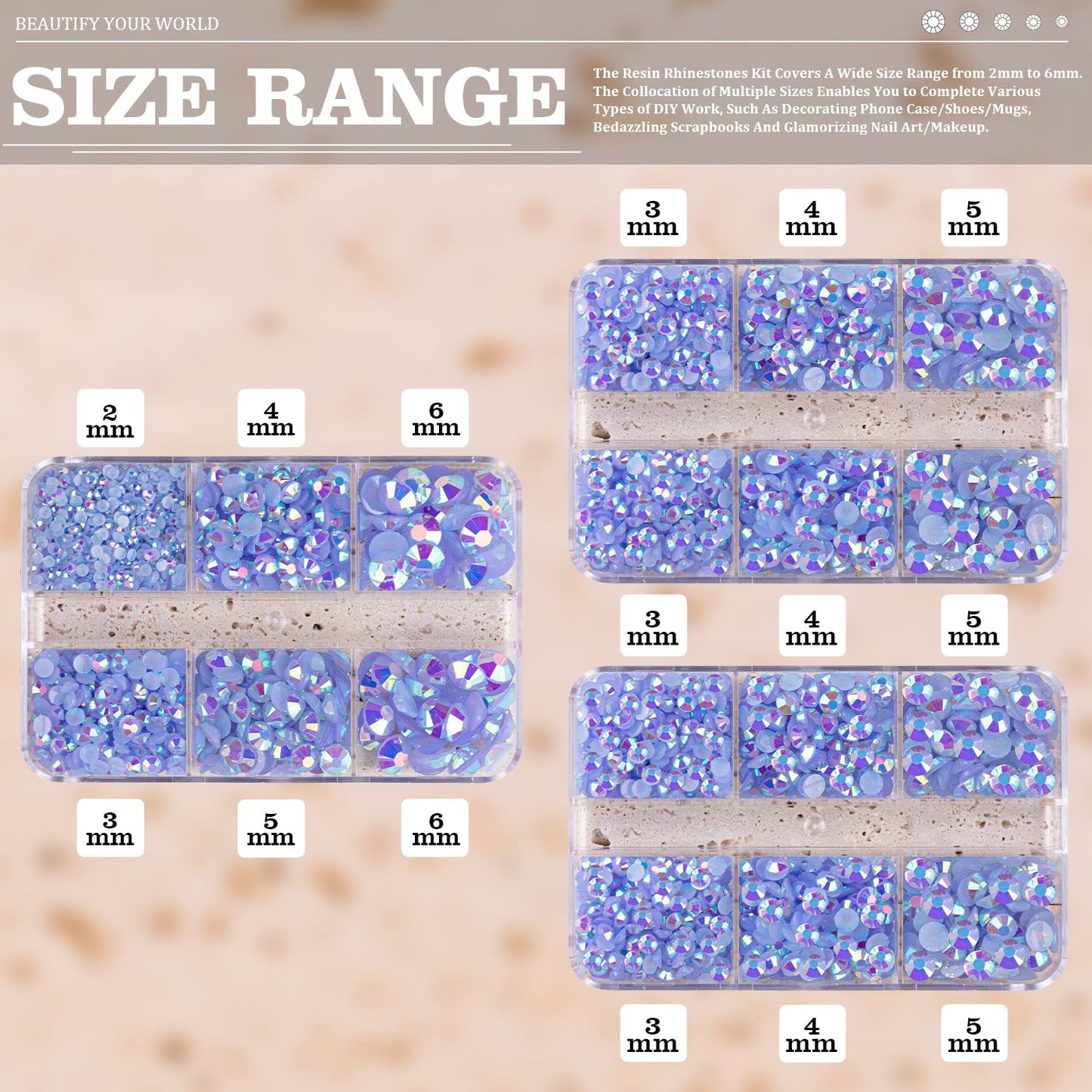 Resin Rhinestones Crafting, 2/3/4/5/6mm Flatback Jelly Rhinestones, 3 Box Sky Blue AB Non Hotfix Crystal Gems for Bedazzling Crafts Mugs Tumblers Clothes Makeup Nail