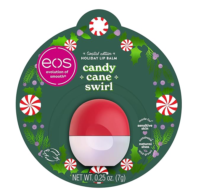 Eos Limited Edition Holiday Lip Balm, Candy Cane Swirl, Christmas Gifts & Stocking Stuffers, Lip Care Products, 0.25 oz