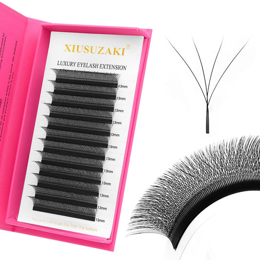 W Lash Extensions Supplies 4D Eyelash Extensions W Shape 0.07mm Thickness D Curl 14mm Premade Fans Easy Fan Lashes Volume Matte Black 12 Rows Crisscross Eye Lashes(W-4D-0.07-D,14mm)