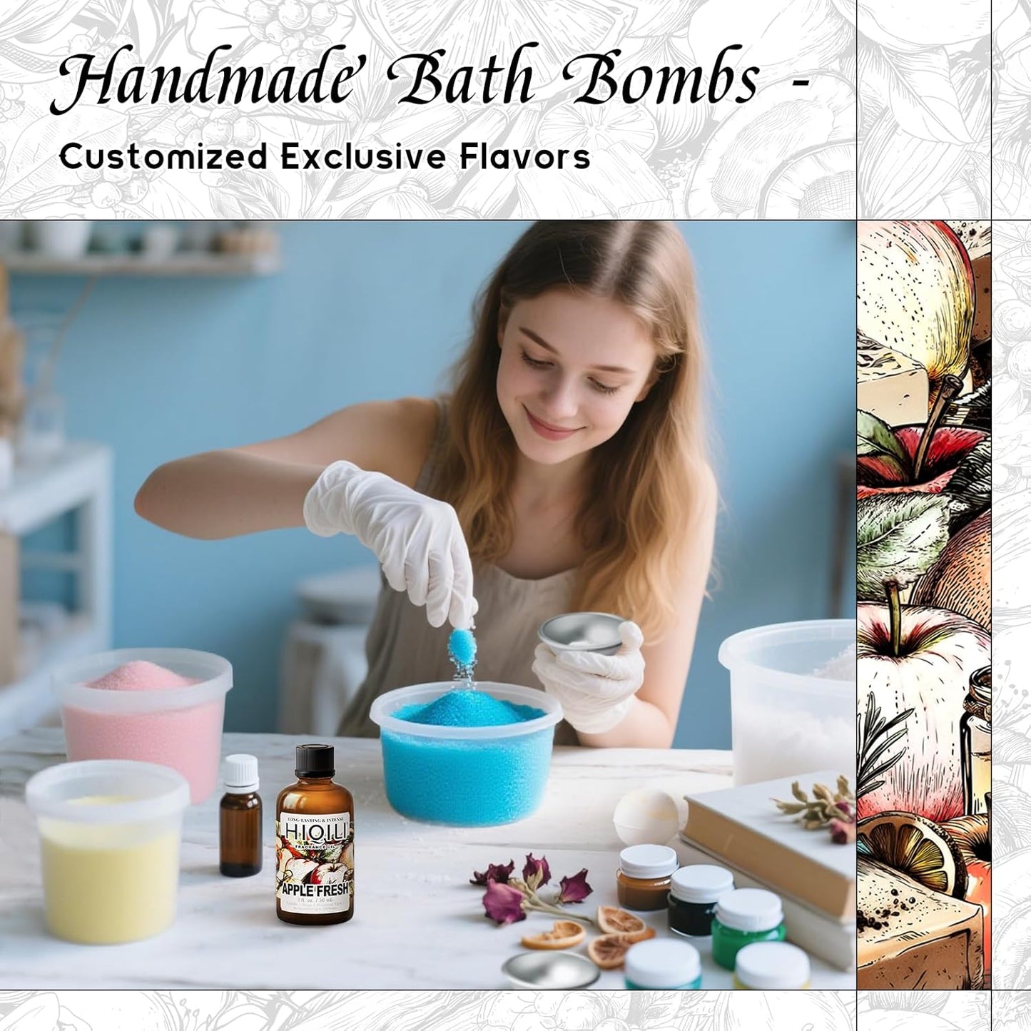 HIQILI Apple Fresh Fragrance Oil for Home Diffuser, Candles, Soaps, Bath Bombs & Perfume Making, Long-Lasting Fruity Scent - 1 Fl Oz