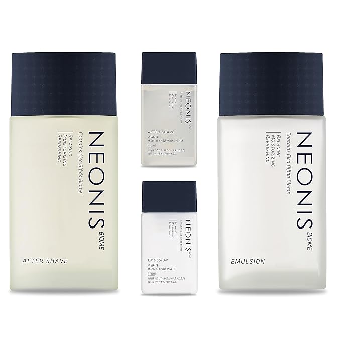 WELCOS Kwailnara NEONIS Aftershave 5.07 Fl oz & Emulsion 5.07 Fl oz with Convenient 1 Fl oz Travel Sizes Each | Gift Set | Korean Men's Skincare