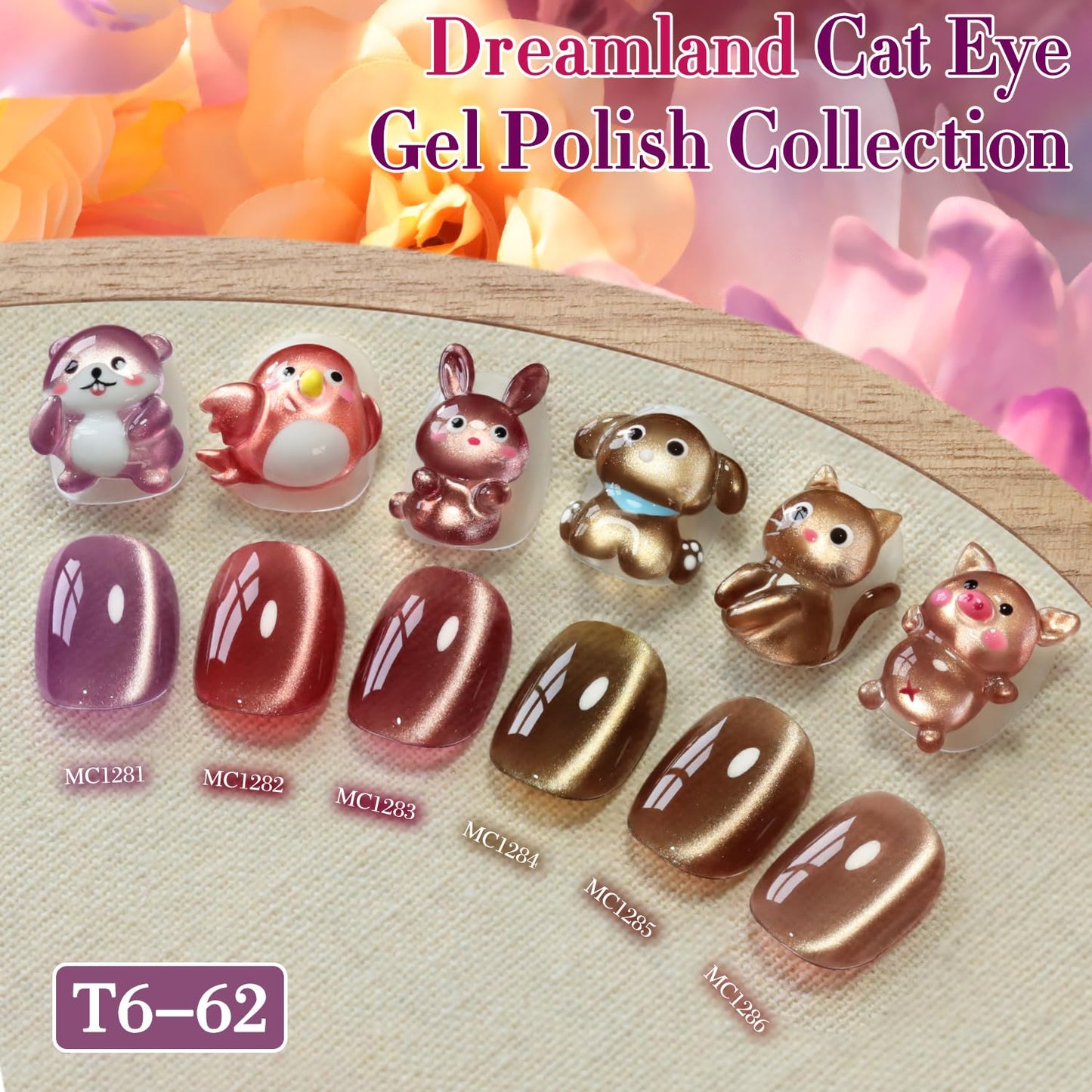 Double Rhythm Cat Eye Gel Nail Polish Set of 6 Same Color Same Bottle 0.5 Oz Shimmer Glitter with Magnet Holographic Reflective Magnetic UV Nail Polish Kit at Home (Rose Coffee Brown Red-T6-62)