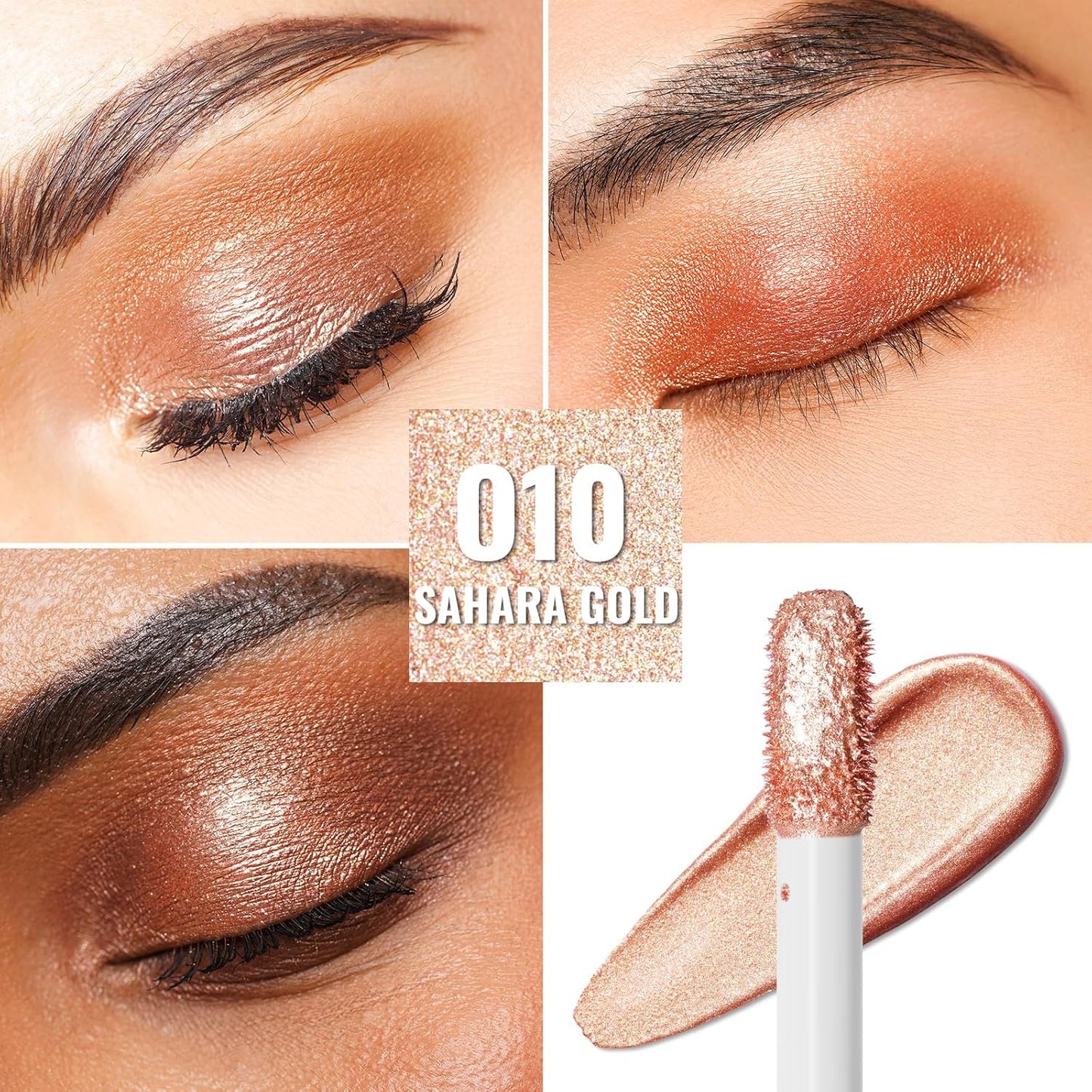 Oulac Liquid Glitter Eyeshadow Metallic Eyeshadow| Gold Liquid Eyeliner Glitter Eye Makeup| Pigmented Lightweight Moisturizing Formula Easy to Remove. Vegan & Cruelty-Free (O10)