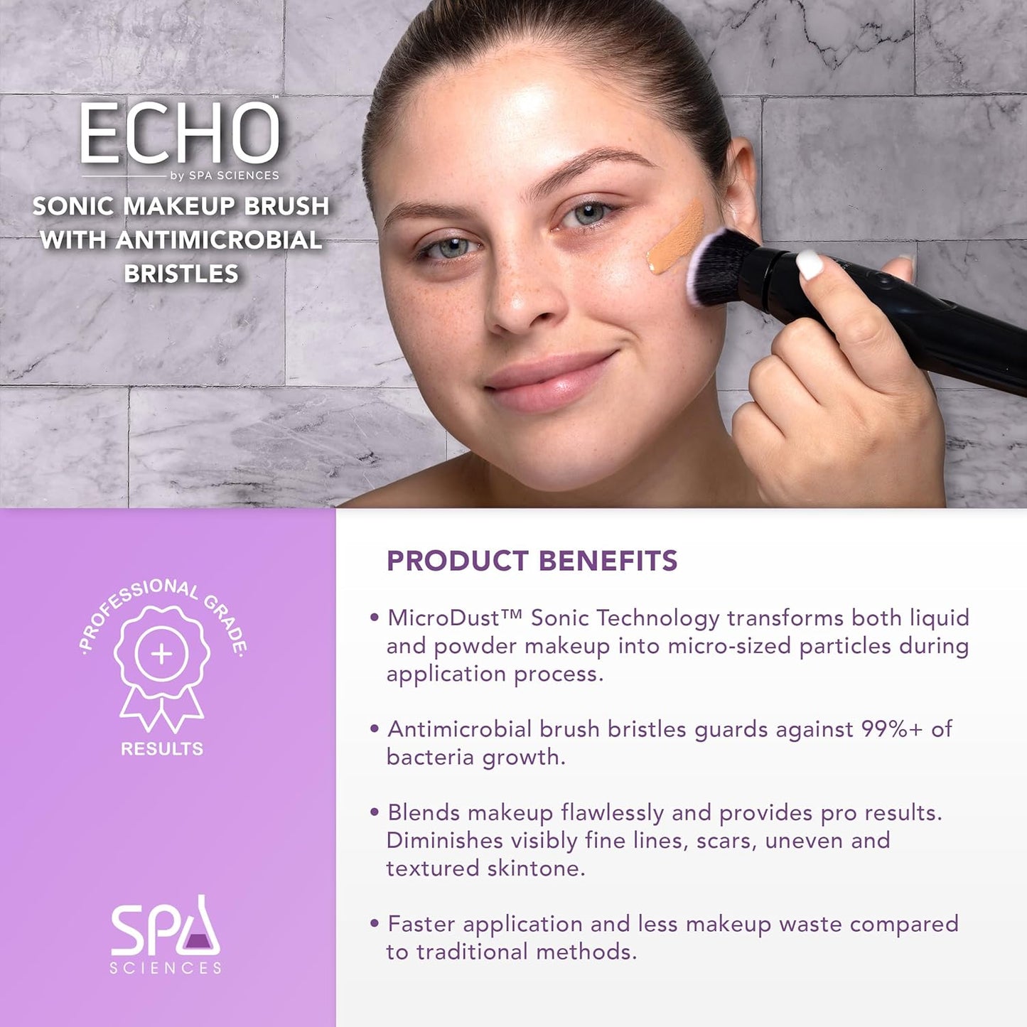 Spa Sciences ECHO - Makeup Brush for Flawless Blending, Contouring, Highlight & Airbrush Finish - 3 Speeds - Rechargeable