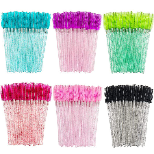 300PCS Disposable Mascara Wands Spoolie Brush Crystal Eyebrow Brushes Eyelash Extension Applicator Makeup Kits.myaokue-up (6 color-Crystal-300)