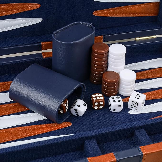 Backgammon Set 2 Players Classic Backgammon Sets for Adults Board Game with PU Leather Case Portable and Travel Backgammon Set (Navy, 11inch)
