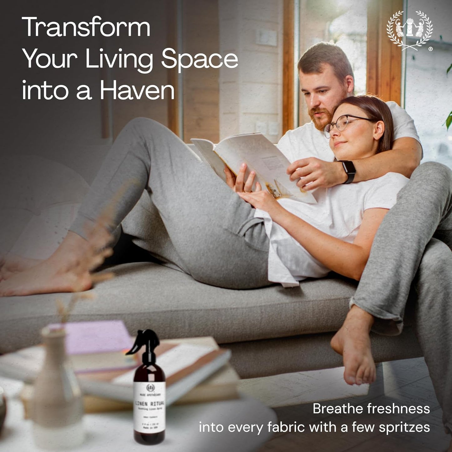 Muse Apothecary Linen Ritual - Aromatic, Soothing, and Relaxing Linen Spray for Bedding, Laundry and Fabric Spray Freshener - Infused with Aromatherapy Essential Oils - Lavender Serenity