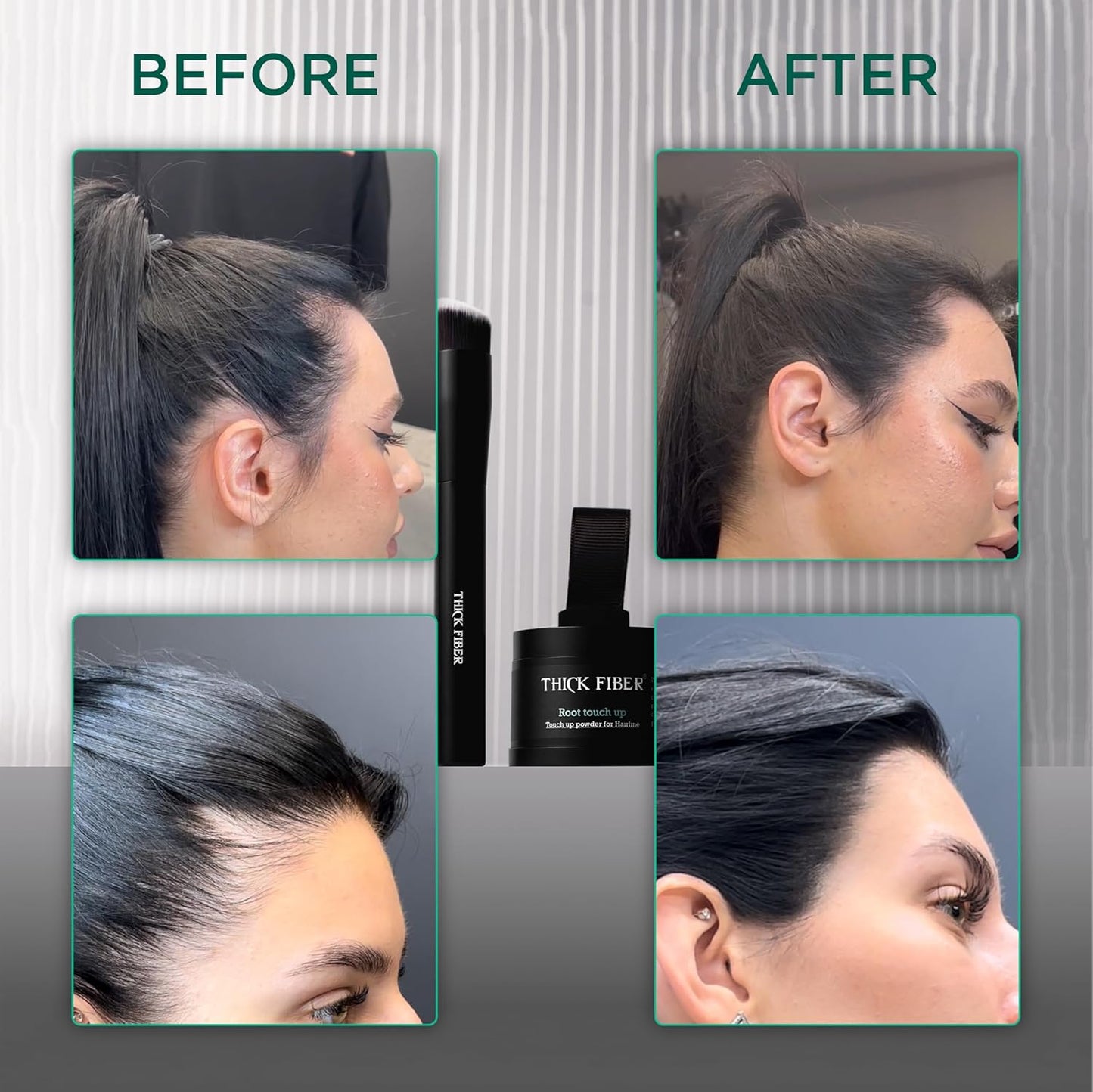 THICK FIBER Root Touch Up Powder, Cover Up Hairline for Thin- Water & Sweat Resistant Hair Loss Concealer Set with for Thinning Hair Women, Includes Brush (Grey)