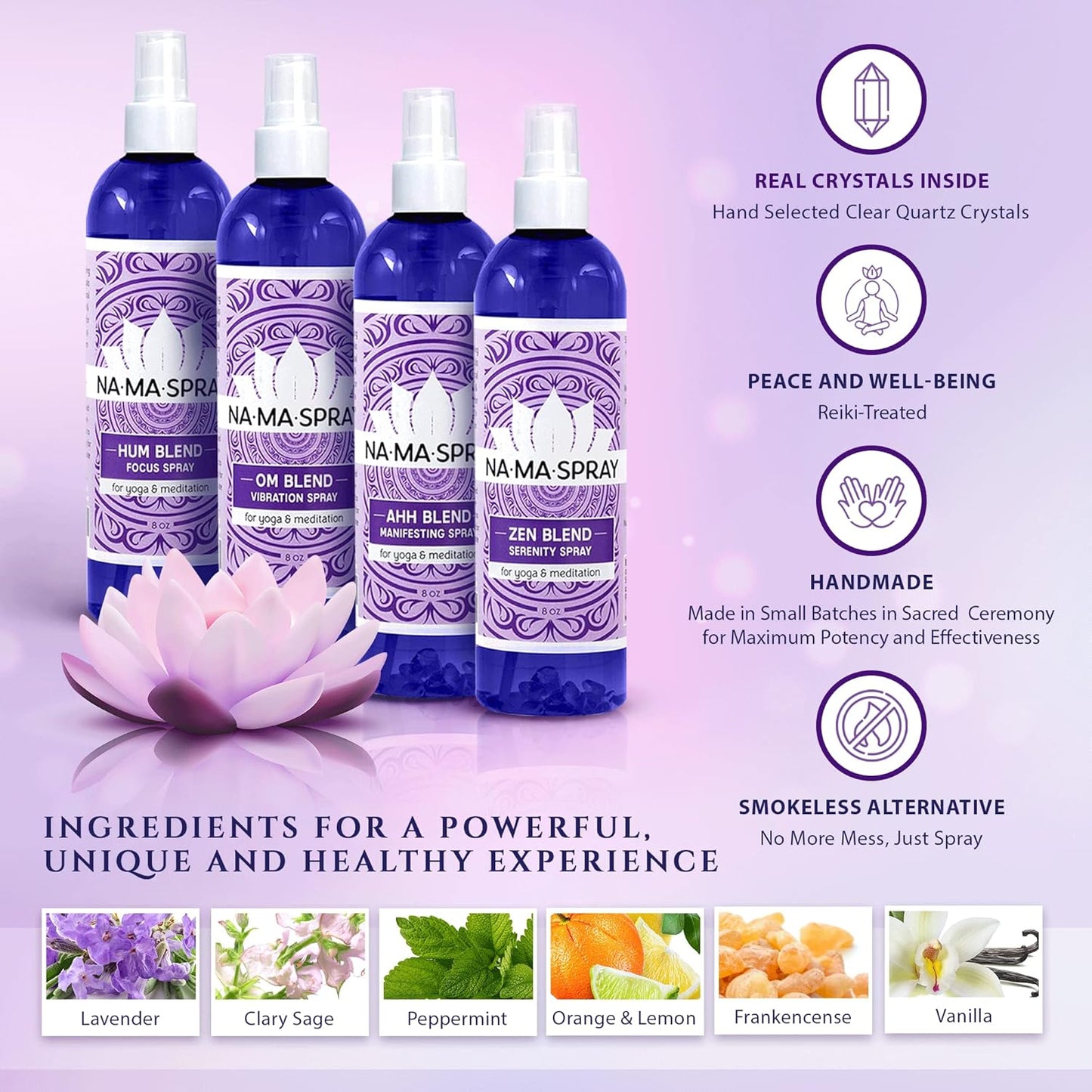 Lemon & Peppermint Aromatherapy Spray - Pillow and Shower Aura Cleansing Mist for Focus, Clarity & Productivity - Clear Negative Energy, Support Spiritual Protection & Improve Performance. HUM 4oz