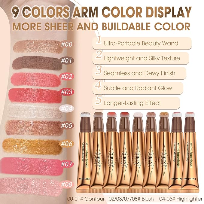 Liquid Highlighter Beauty Wand, Cream Liquid Highlighter Stick with Cushion Applicator, Lightweight Blendable, Long Lasting Silky Cream Highlighter Stick Contour Wand, Natural Face Shimmer Finish | 4# Highlight Pearl White