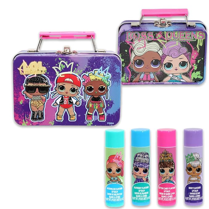 LOL Doll Lip Balm Set - Bundle with 4 LOL Doll Lip Balm Tubes, Carrying Tin, Stickers and More | LOL Doll Lip Balm Kit for Kids, Girls