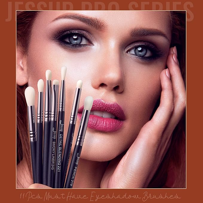 Jessup Eyeshadow Brush Set 11pcs Eye Makeup Brushes Set Professional Eye Shadow Brush Blending Brush Shader Crease Brush Black T340