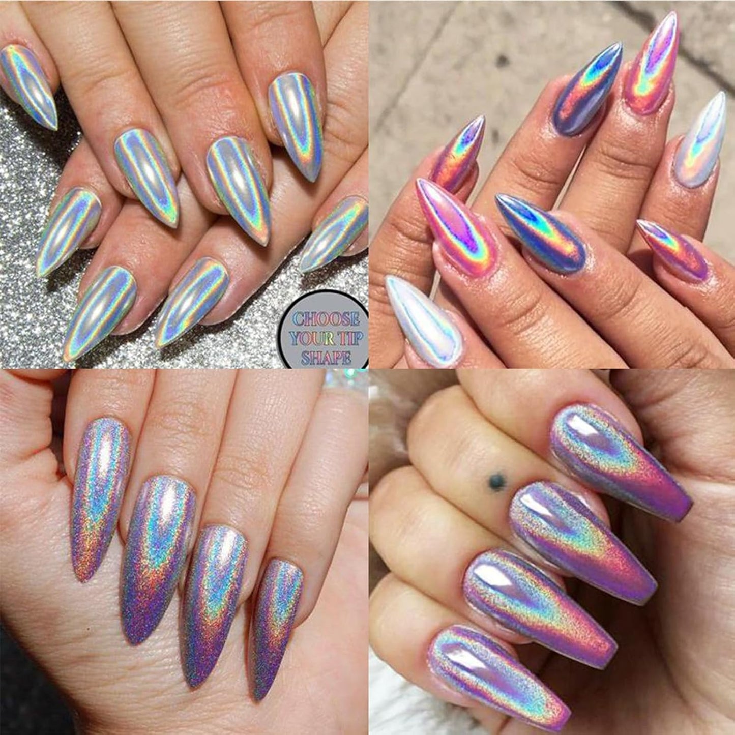 BORN PRETTY Holographic Nail Powder Mirror Metallic Powder Pigment Gold Silver Red Purple Blue Green 24 Colors Manicure Nail Art Decoration Sets for Christmas Gifts