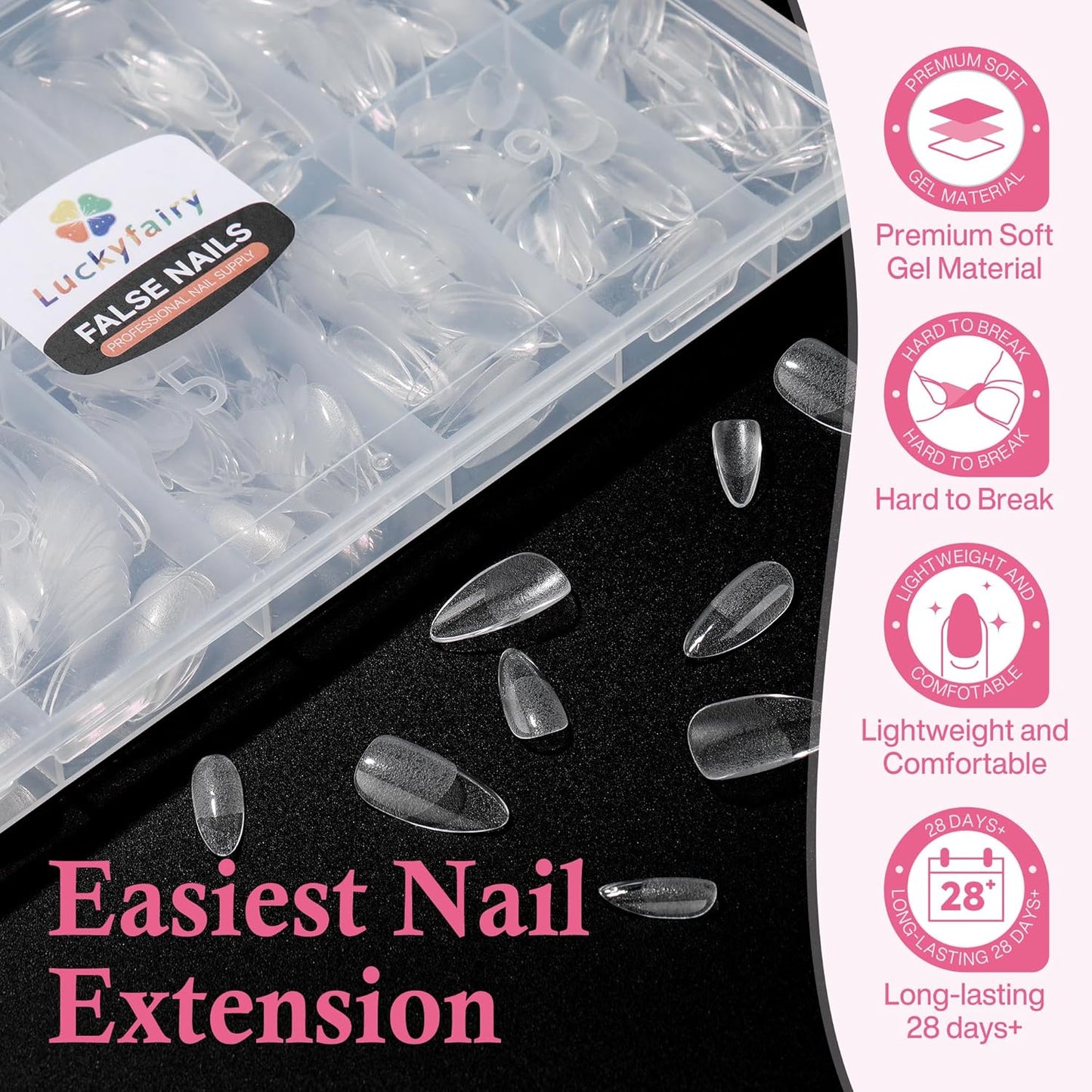 Almond Nail Tips: 240pcs Pointed Almond Soft Gel Nail Tips, Pre-shape Short Nails, Half Matte Full Cover Clear Acrylic Fake Press On Nails for Nail Extension Home Nail Art 12 Sizes Gelly Tips