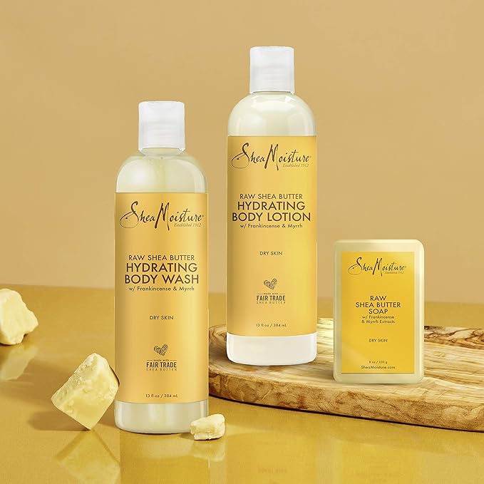 SheaMoisture Hydrating Bath and Body Kit Skin Care Products for Dry Skin Raw Shea Butter Hydrating Pack of 3