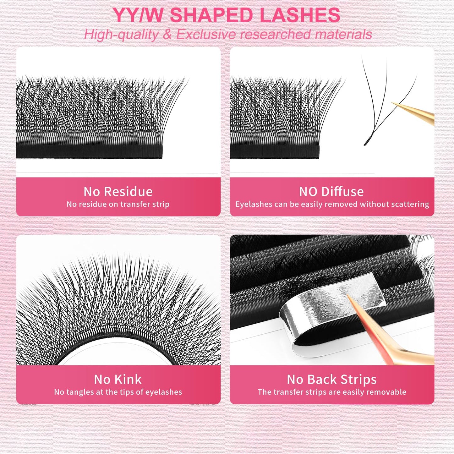 W Lash Extensions Supplies 3D Eyelash Extensions W Shape 0.07mm Thickness D Curl 11mm Premade Fans Easy Fan Lashes Volume Matte Black 12 Rows Crisscross Eye Lashes(W-3D-0.07-D,11mm)