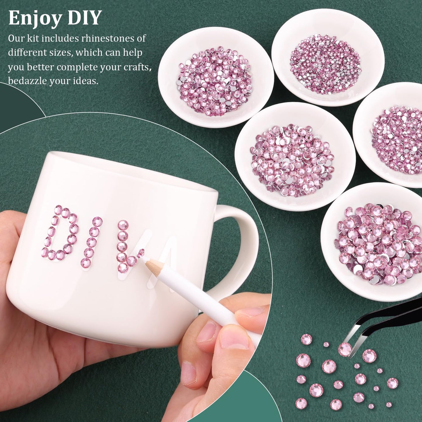 Resin Rhinestones for Crafting with B7000 Jewelry Glue, 2 Boxes Light Pink Flatback Crystals with 3Pcs 10ml Glue for Bedazzling Crafts DIY Nail Art Makeup, Gems for Clothing Shoes