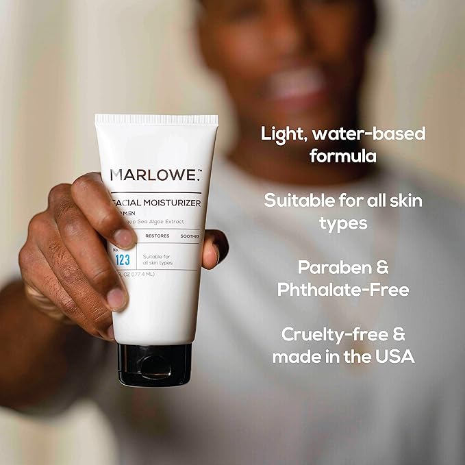 MARLOWE. No. 123 Men's Facial Moisturizer 6 oz, Lightweight Daily Face Lotion for Men, Includes Natural Extracts to Hydrate, Soothe & Restore, Light Aloe Citron Scent
