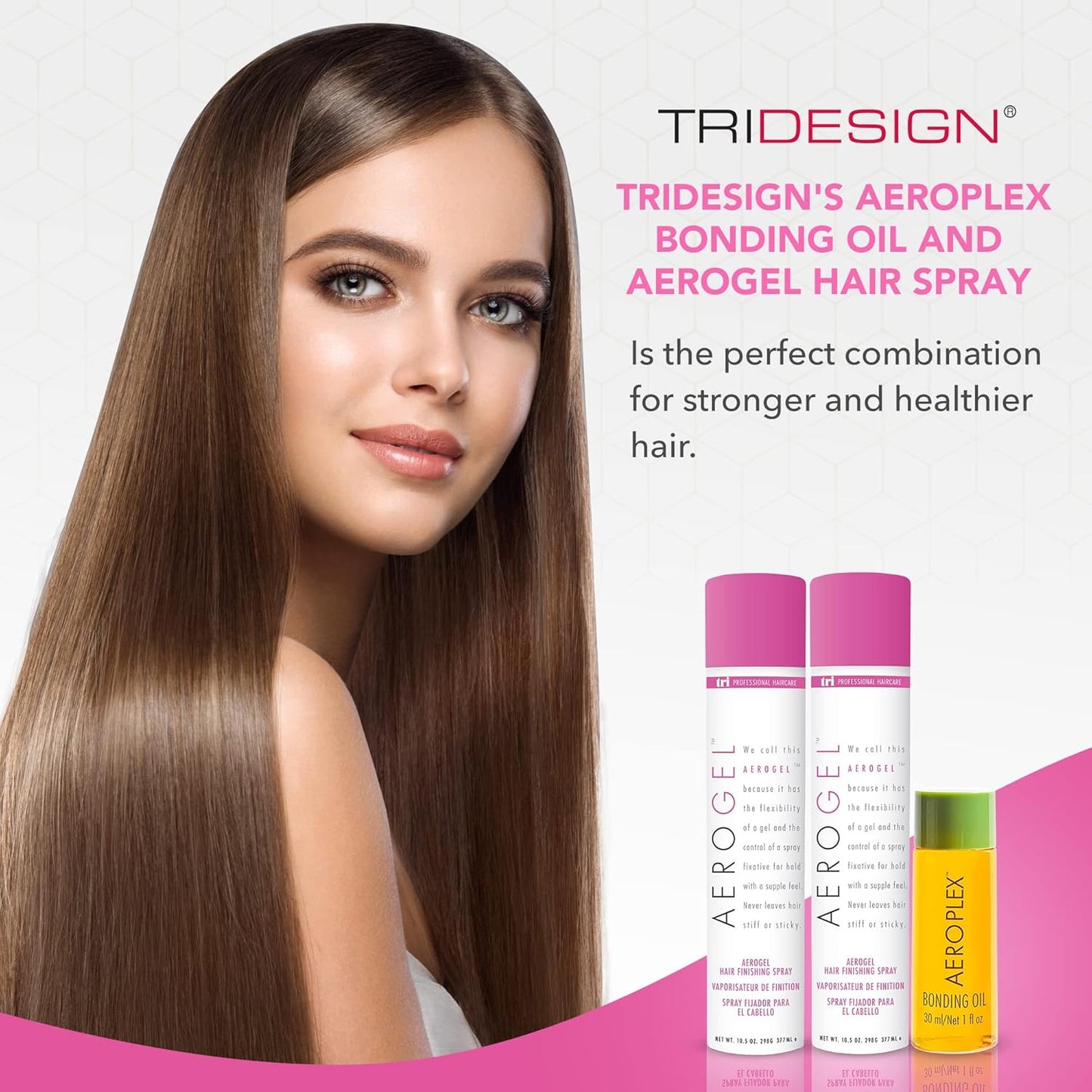 TRI Design Aerogel Hairspray & Aeroplex Bonding Oil Bundle - Hair Finishing Spray for Volumizing, Control, Repair & Prevent Breakage for Dry, Damaged & Frizzy Hair - Pack of 3 (10.5 Oz & 1 Oz)