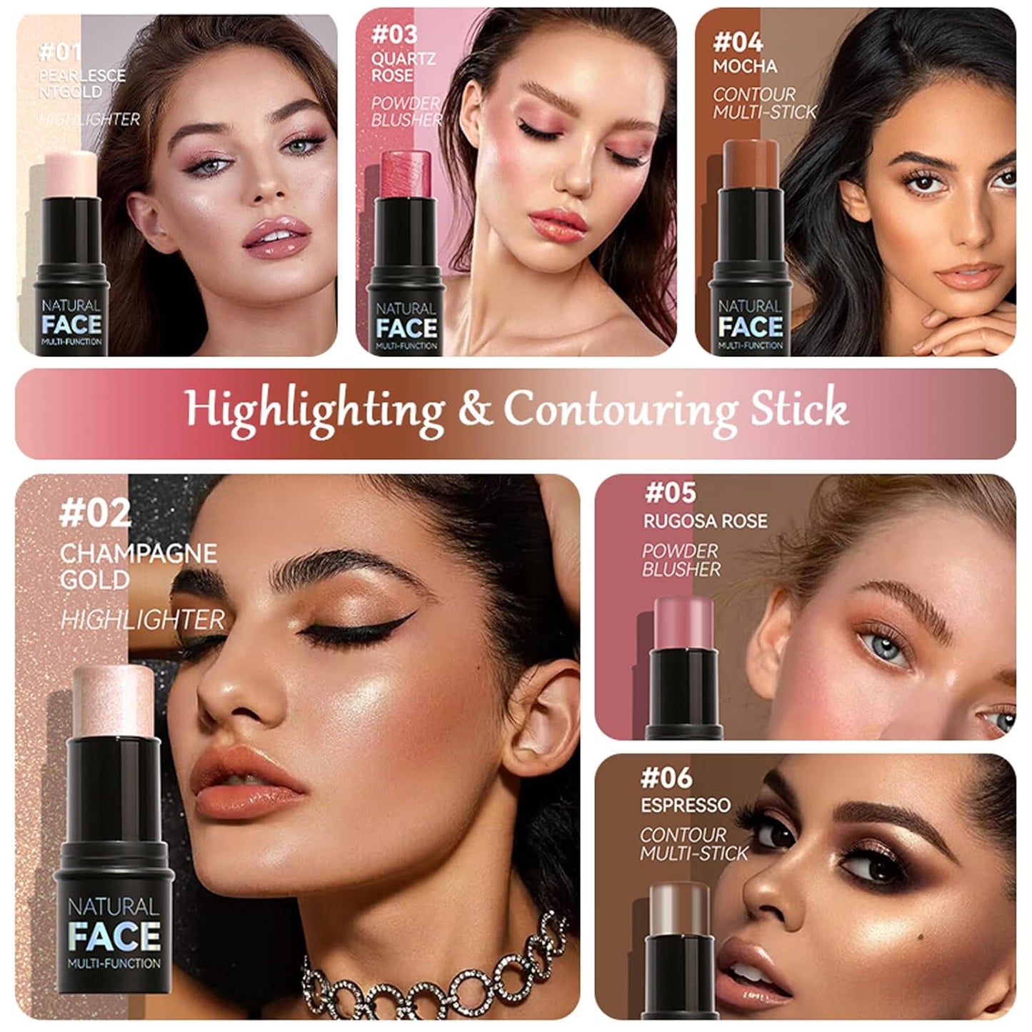 3Pcs Cream Contour Stick Makeup Kit,Create Face Contour,Highlighter Stick,Blush stick for Sculpt the Cheeks,Bronzer Contour Sticks,Waterproof and Long-lasting Contour makeup set,Non-greasy（02#05#06#）