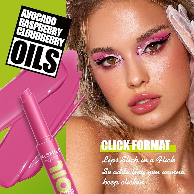 3 Colors Fat Lip Oil Click Slick, Moisturizing and Long-lasting Lip Balm, Non-stick and High Pigment Lip Glow Oil, Lightweight Lip Plumper with Coconut Oil (Set: B)