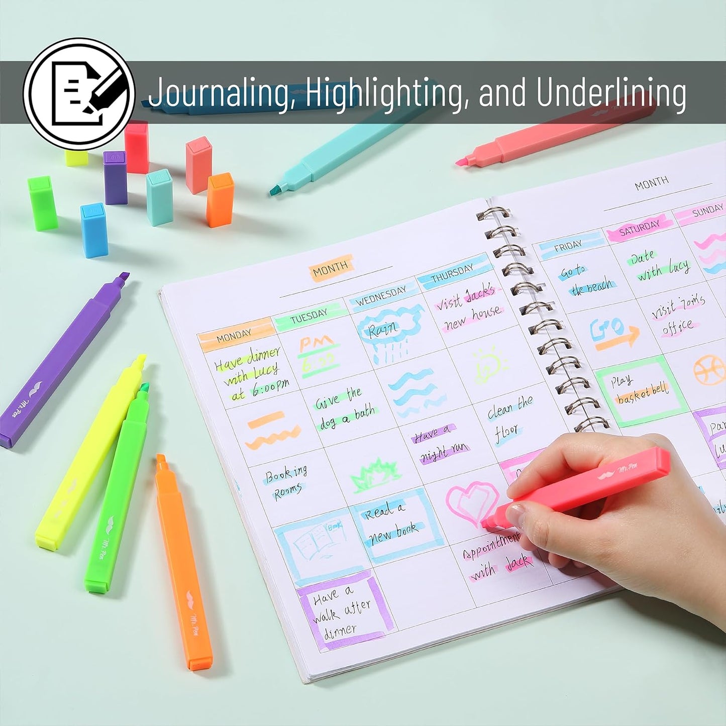 Mr. Pen- Aesthetic Highlighters, 8 pcs, Chisel Tip, Vibrant Colors, Cute Highlighters Assorted Colors, Back to School Supplies