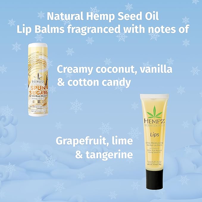 Hempz Holiday Lip Balm Trio Gift Set, Under the Mistletoe, Original Scent and Spun Sugar Vanilla Scent, Pack of 3