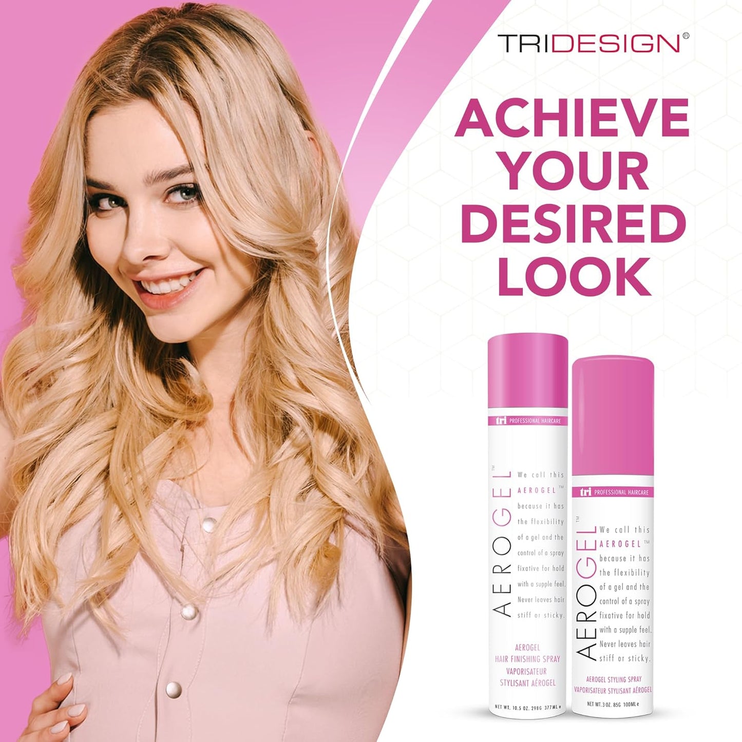 TRI Design Aerogel Hairspray - Strong Hold Hair Finishing Spray for Volumizing & Control, Flexible Styling for All Hair Types, Non-Sticky and Scented - For Women and Men - Pack of 2 (3 oz & 10.5 Oz)