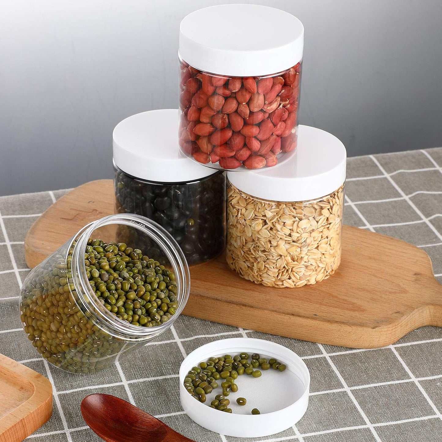 Patelai 4 Pieces Round Wide-mouth Leak Proof Plastic Container Jars with Lids for Travel Storage Makeup Beauty Products Face Creams Oils Salves Ointments DIY Making(8 Ounce,White)