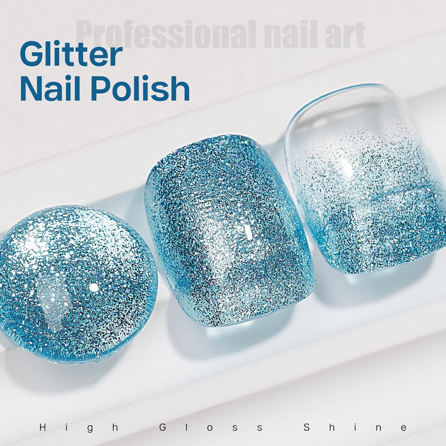 MIZHSE Quick Dry Glitter Blue Nail Polish, Fast Drying Nail Polish, 15ml High Glossy Sparkly Shiny Shimmer Nail Lacquer Nail Art Salon Manicure Home