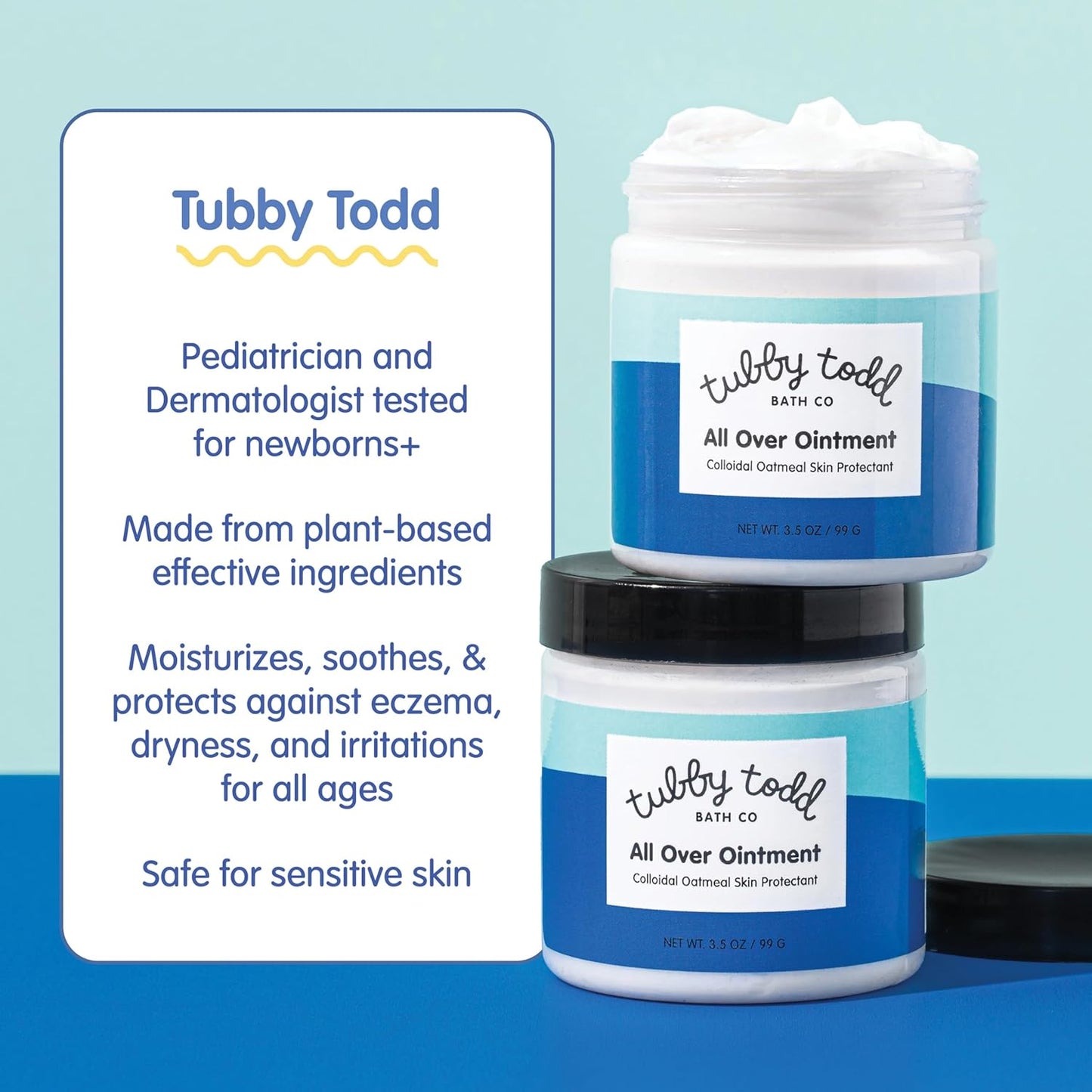 TUBBY TODD All Over Ointment - Baby Eczema Cream - Everyday Multi-Purpose Baby Skin Relief Cream - Sensitive Skin, Dry Skin, Rash, & Irritation - Steroid & Gluten Free - Lavender Rosemary, 2 Pack, 8oz