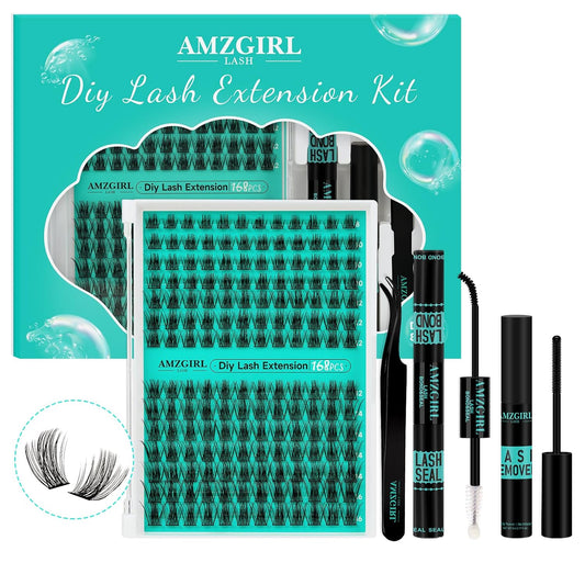 Lash Extension Kit,DIY Eyelash Clusters Kit 168Pcs with Lash Bond and Seal Glue Waterproof,Eyelashes Remover for Lash Cluster Extensions Kit for Beginner,Lashes Applicator Tool(Medusa,D-Mix8-16mm Kit)