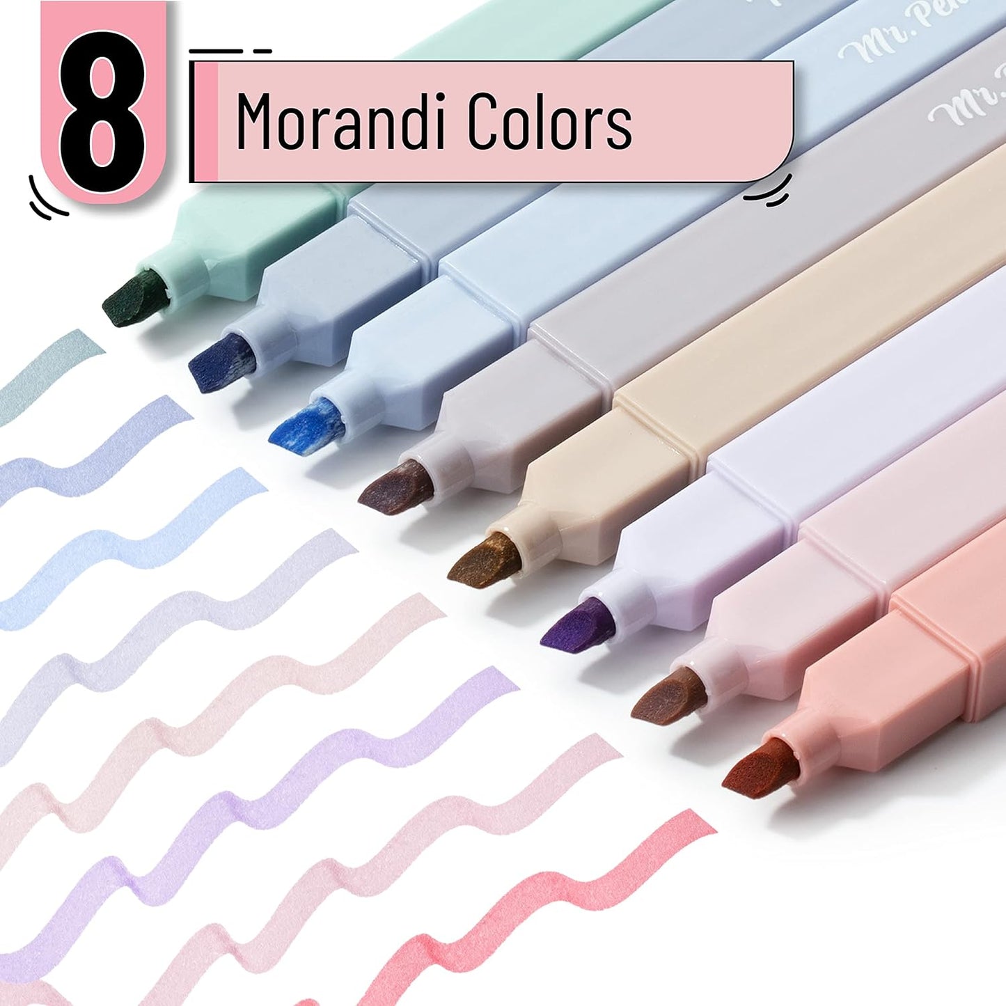 Mr. Pen Aesthetic Highlighters - 8 pcs Chisel Tip Morandi Colors No Bleed Bible Pastel Highlighter Set