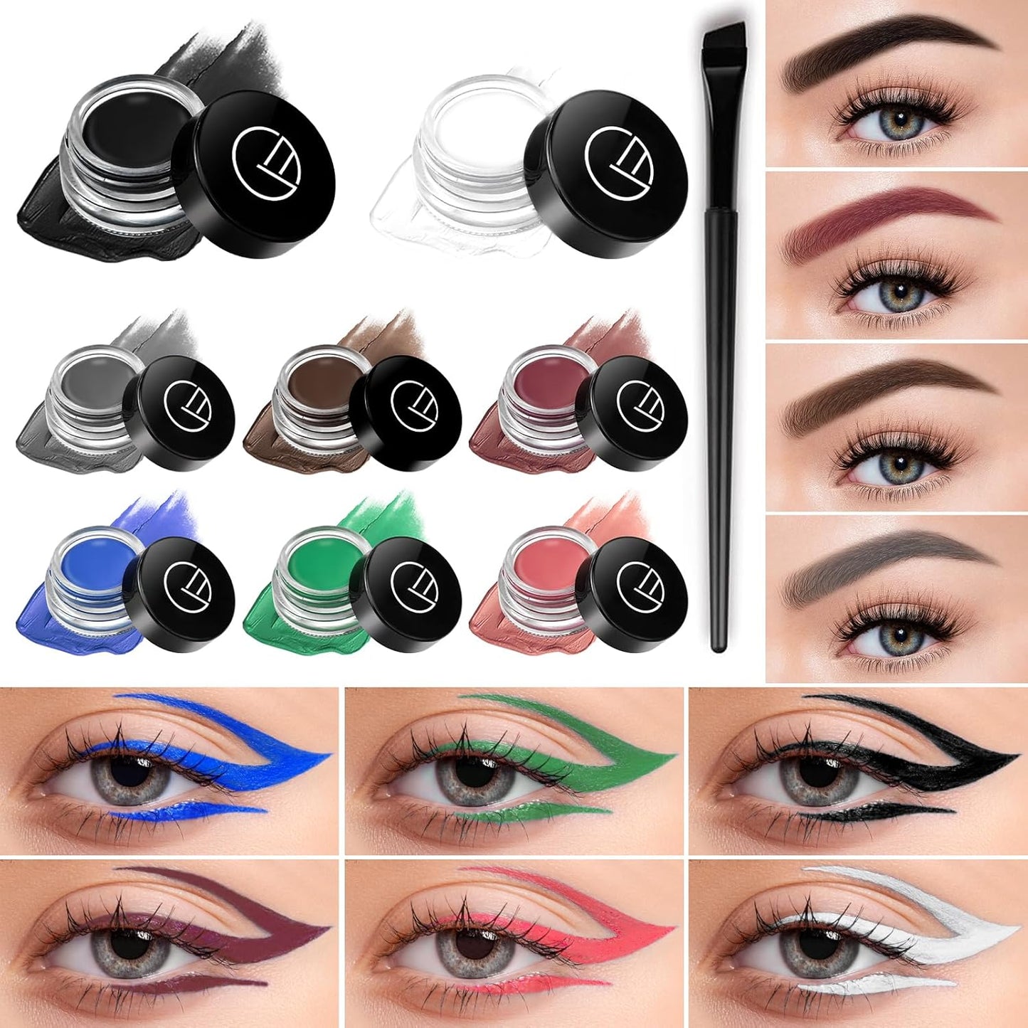 Eyeliner Gel Set,Long Lasting Waterproof With 5.51 IN Long Eyeliner Brush,High-Intensity Pigments Smudge-Proof Eye Liner Makeup Creamy Gel 5G-Rose Red