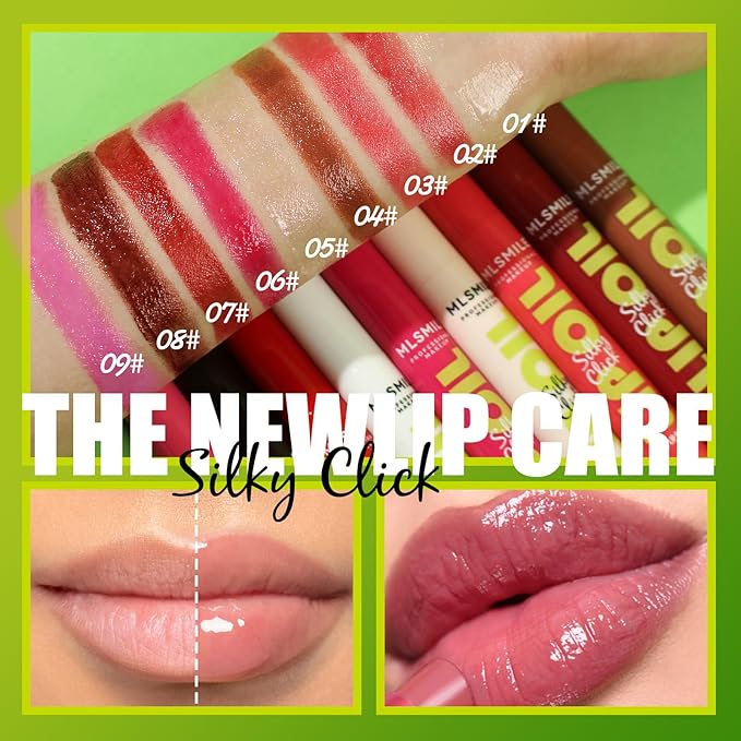 3 Colors Fat Lip Oil Click Slick, Moisturizing and Long-lasting Lip Balm, Non-stick and High Pigment Lip Glow Oil, Lightweight Lip Plumper with Coconut Oil (Set: C)