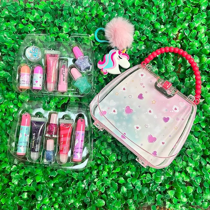 M&U 13Pcs Lip Balm and Nail Polish Gift Set for Kids Age 6-12, Abssorted Favors Moisturizing Lip Care Balm Tubes for Girls and Women, Washable Real Makeup Safe & Non-Toxic