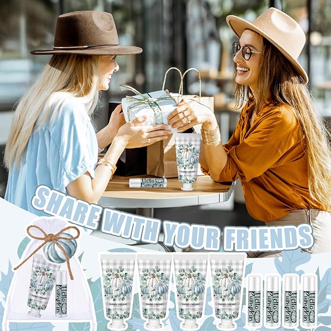 144 Pcs Fall Lip Balm Hand Cream Set Party Favors, Include 36 Blue Pumpkin Lip Balm 36 Moisturizing Hand Cream 36 Bags 36 Cards and Ropes for Autumn Accessories Gifts