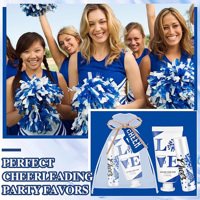 144 Pcs Blue Cheer Favors Natural Bulk Lip Balm and Hand Cream Set, Include 36 Lip Balm 36 Moisturizing Hand Cream 36 Bags 36 Card and Rope cheer accessories for Team Sports Party Supplies