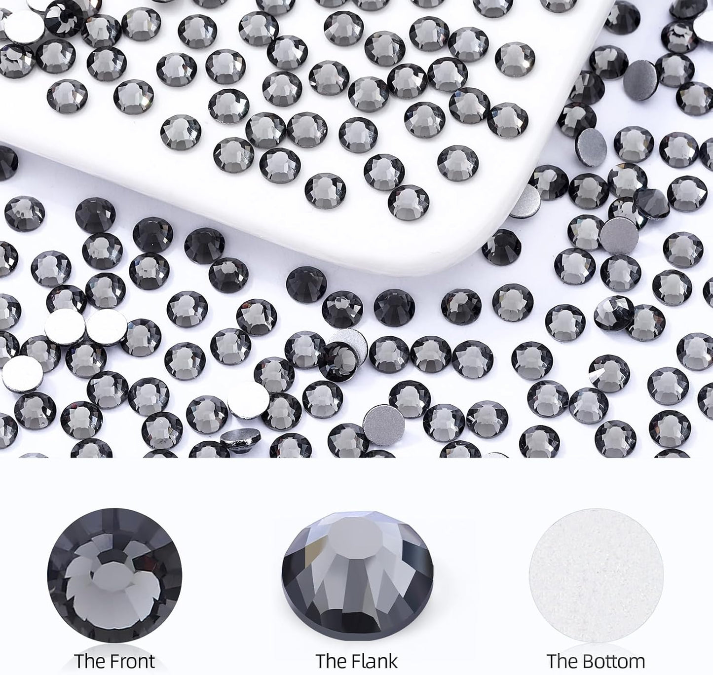 Gray Flatback Rhinestones, Glass Rhinestones for Nail Art and Craft, Glue Fix, Loose Crystal Gemstones(Gray, SS10, 1440pcs, 2.7-2.8mm)