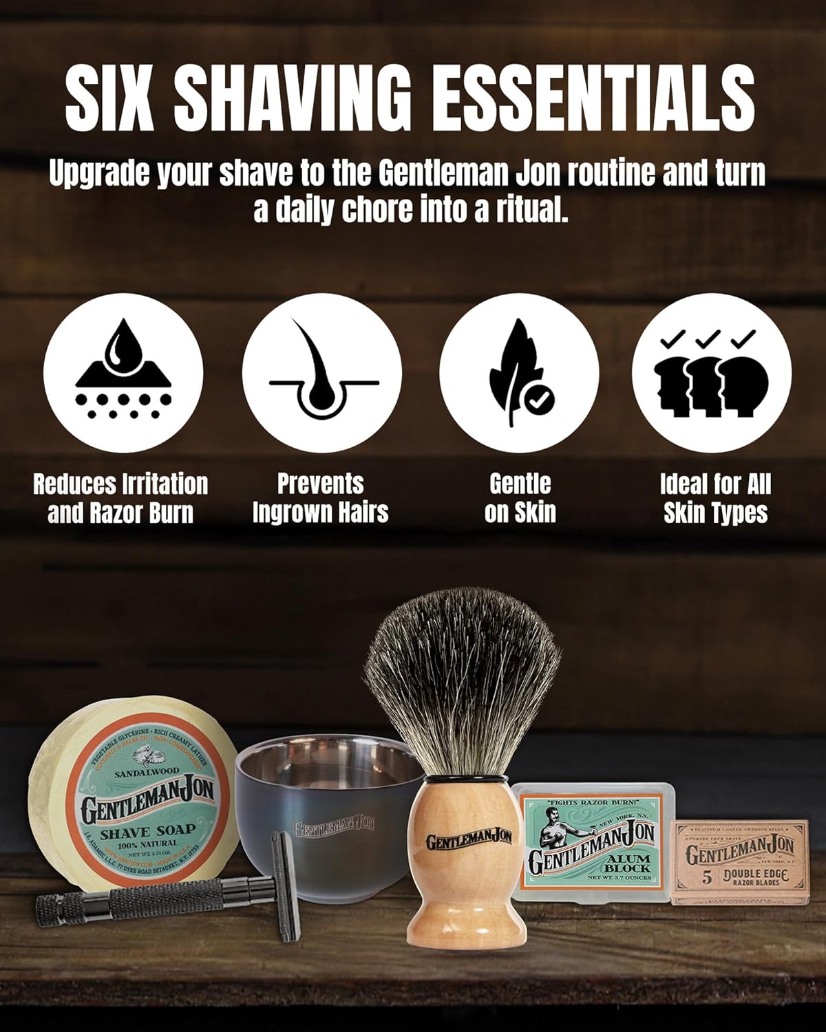 Safety Razor Shaving Kit | Vintage Wet Shave Grooming Set for Men - Includes: Safety Razor, Hair Shaving Brush, Alum Block, Shave Soap, Bowl & Double Edge Razor Blades