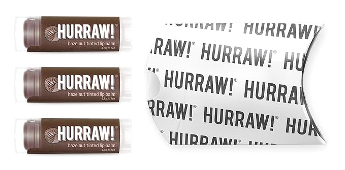 Hurraw! Hazelnut Tinted Lip Balm, 3 Pack: (Sheer Brown Tint) Organic, Certified Vegan, Cruelty and Gluten Free. Non-GMO, 100% Natural Ingredients. Bee, Shea, Soy and Palm Free. Made in USA