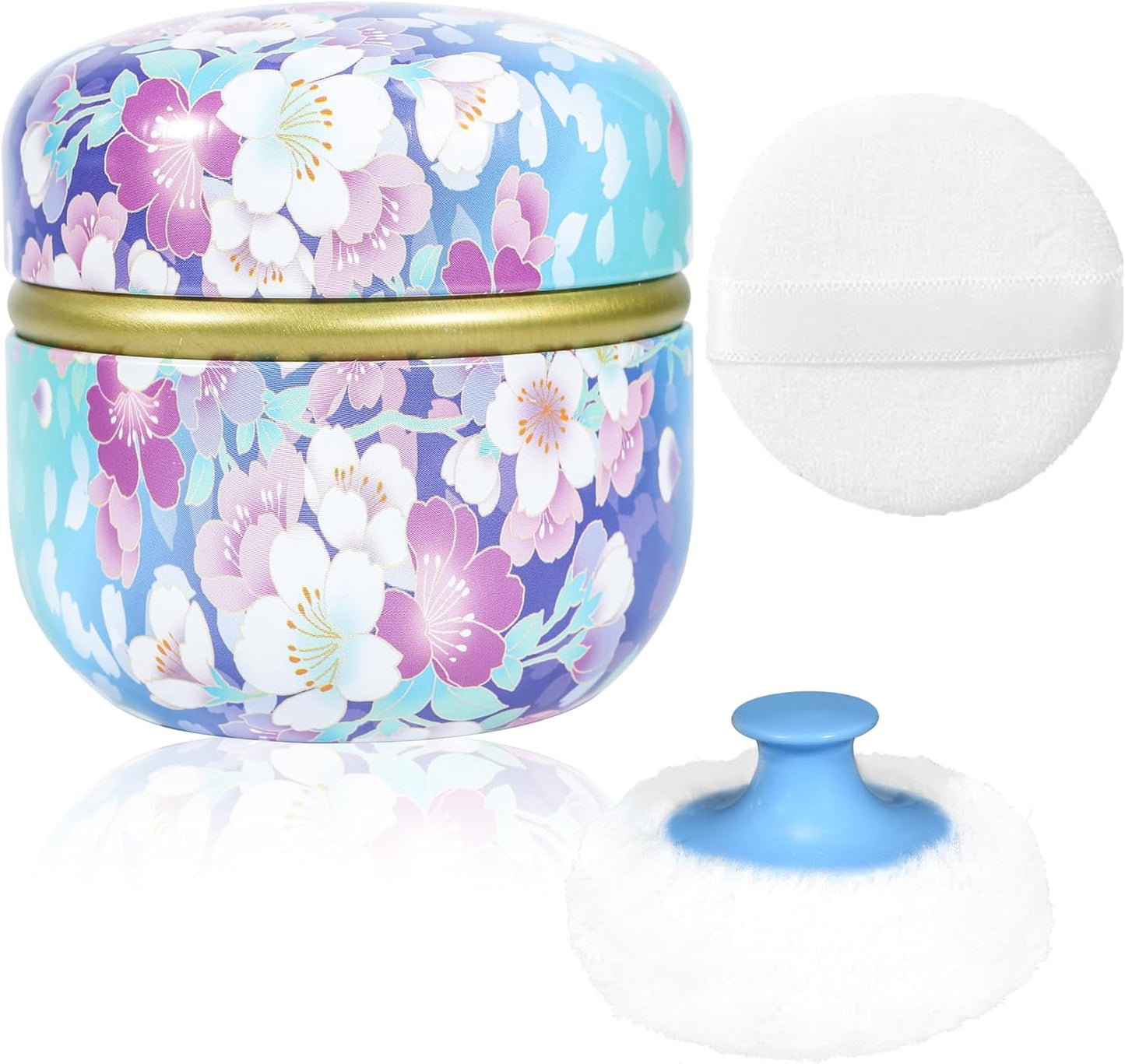 WEMEGA Body Powder Case with Powder Puff Powder Container Tea Box for Baby and Women Powder Puff and Powder Case for Travel (Flower Blooming1)