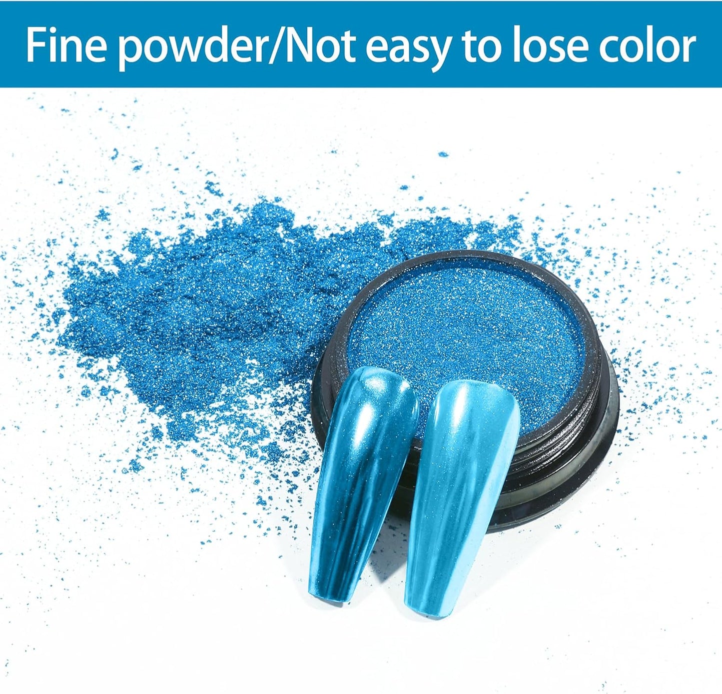 Artdone Chrome Nail Powder, Azure Iridescent Aurora Powder Metallic Mirror Effect Pigment Pearlescent Mermaid Pigment Pearl Glitter Dust Kit, Nail Art Decoration, Resin Craft