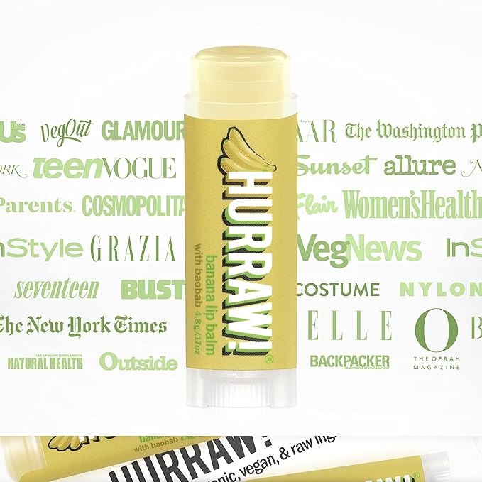 Hurraw! Banana Lip Balm: Organic, Certified Vegan, Cruelty and Gluten Free. Non-GMO, 100% Natural Ingredients. Bee, Shea, Soy and Palm Free. Made in USA