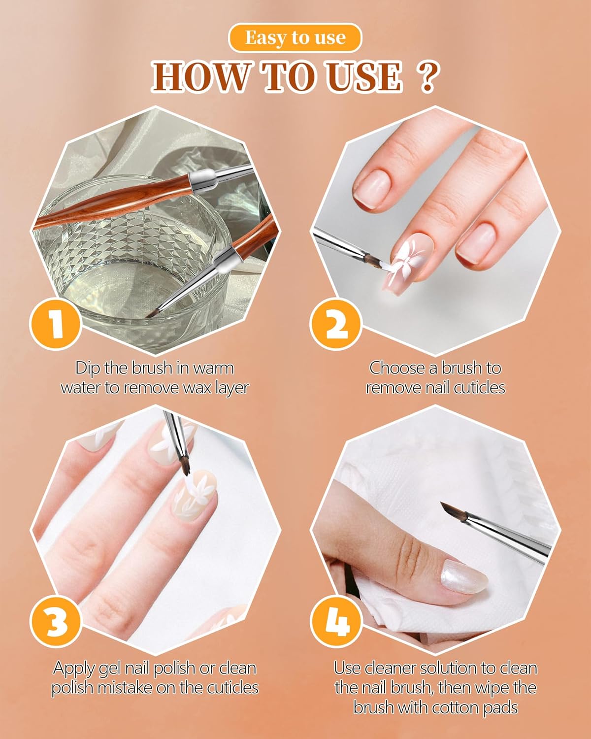 2Pcs Nail Art Brush Set, Multi-Functional 3D Nail Pen for Gel Extensions, Builder Nail Gel Design and Home DIY Manicure (Wood Color)