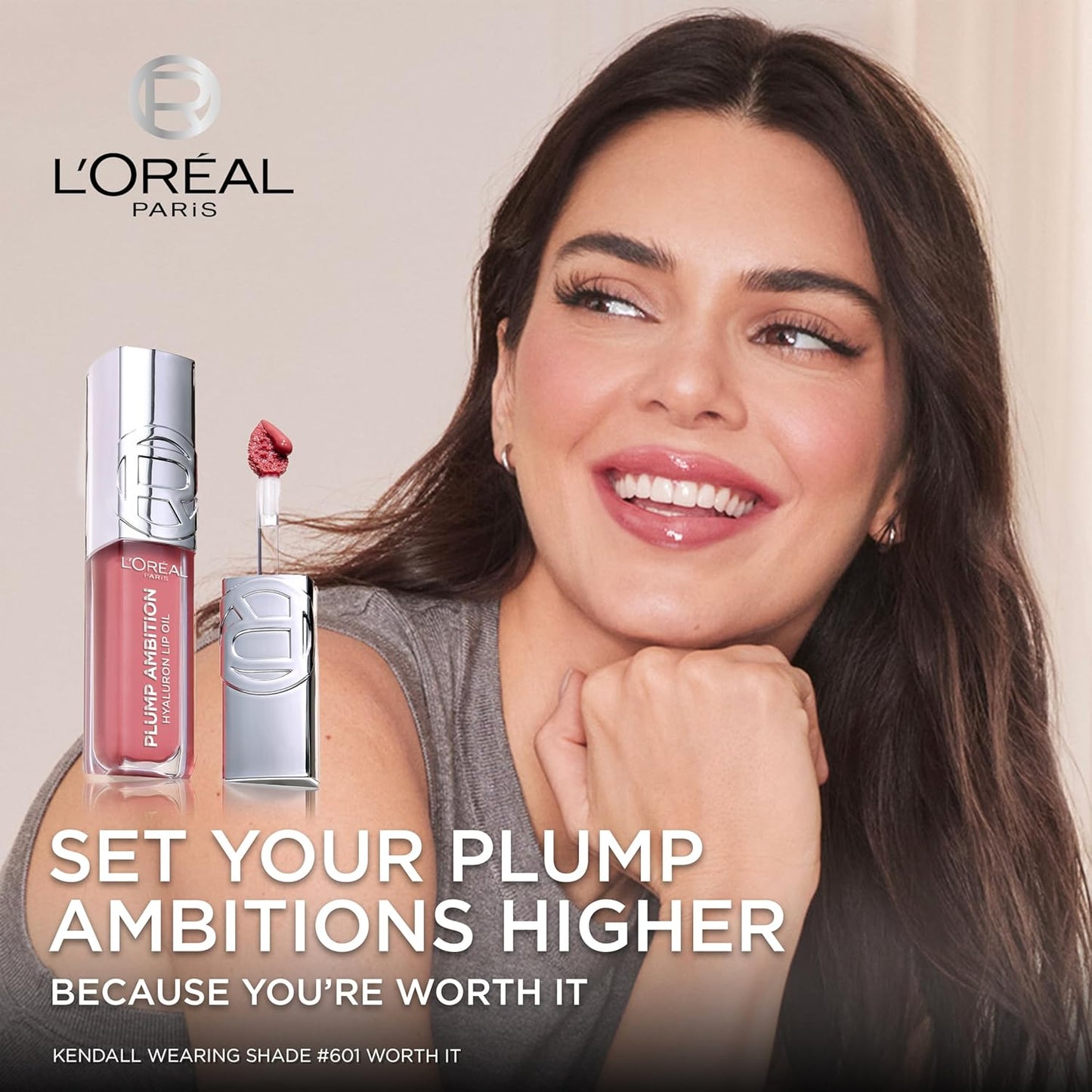 L'Oreal Paris Plump Ambition Hyaluron Lip Oil, 24 HR Lip Gloss with Hyaluronic Acid, Volumizing Formula with Glass-Like Shine, Berry Jolie 490, 0.16 Fl Oz